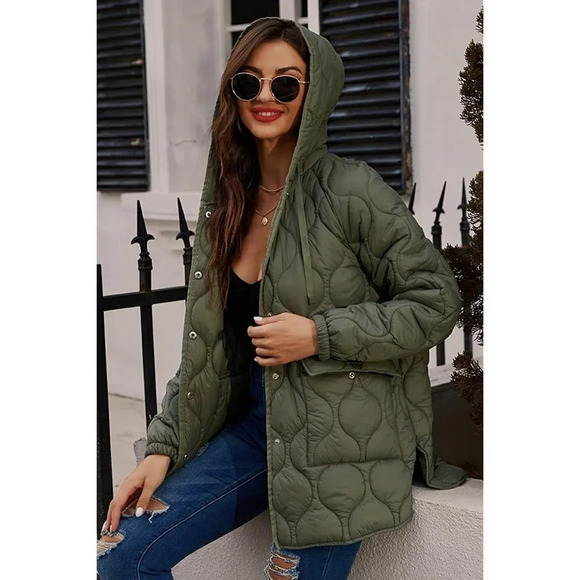 Women Quilted  Jacket Hooded Loose lightweight Packable Transitional Puffer Coat - Picture 5 of 6